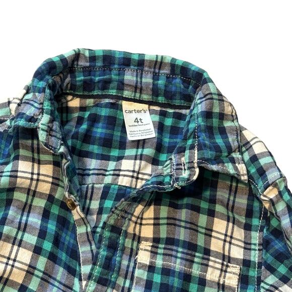 Carter's Blue Plaid Button Down w/ Chase stitched back- size 4t - Picture 3 of 6